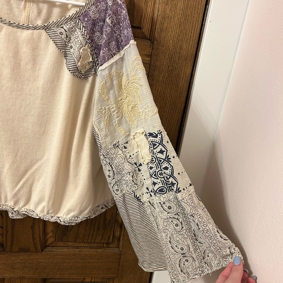 Free People In Pieces Bohemian Patchwork Top Cream and Purple Small - Picture 8 of 12